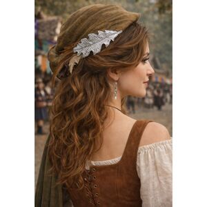 Silver Tone Oak Leaf Barrette Hammered Textured Hair Clip 3.5in